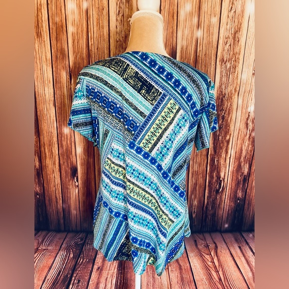 Women’s XL Blouse Bleeker McDougal Short Flutter Sleeves Chiffon Overlay Stretch - Picture 7 of 11